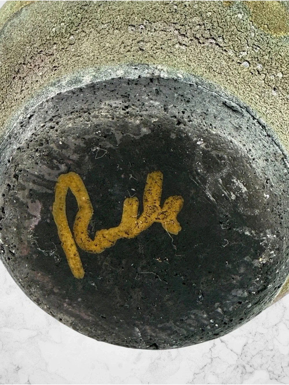 Vintage Raku Art Pottery Bud Table Vase Floral Green Gold Blue Artisan Signed